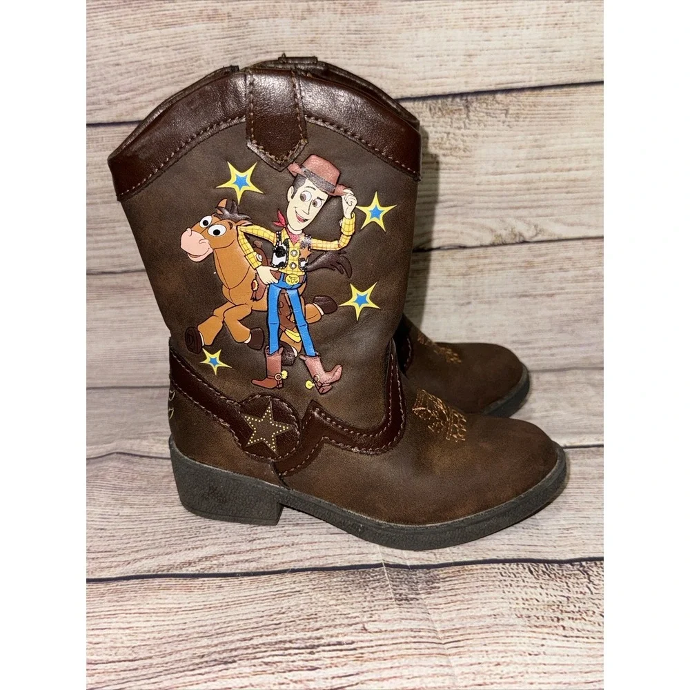 Toy Story Toddler Sz 7 Brown Boots Woody BullsEye Brown Zip Up Disney Childrens